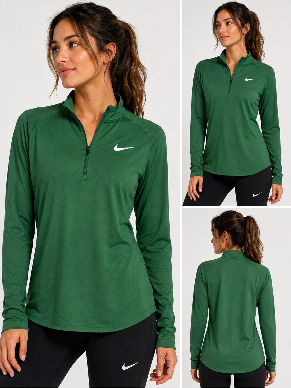 Nike Women’s Running Green 1/4 Zip Long Sleeve Athletic Pullover sz M - Picture 1 of 7